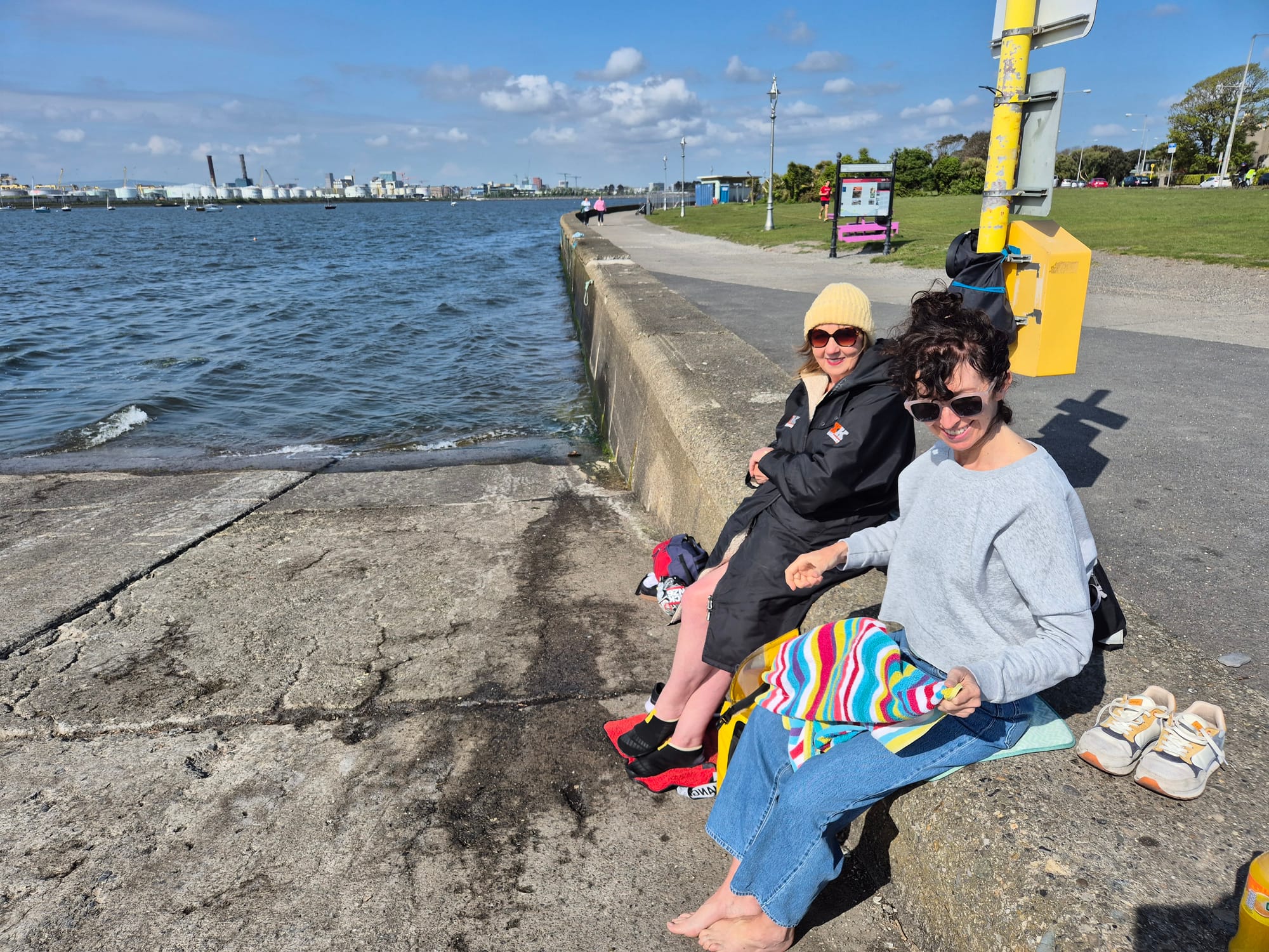 Pat Penny and Ruth Lehane getting ready for their morning dip.