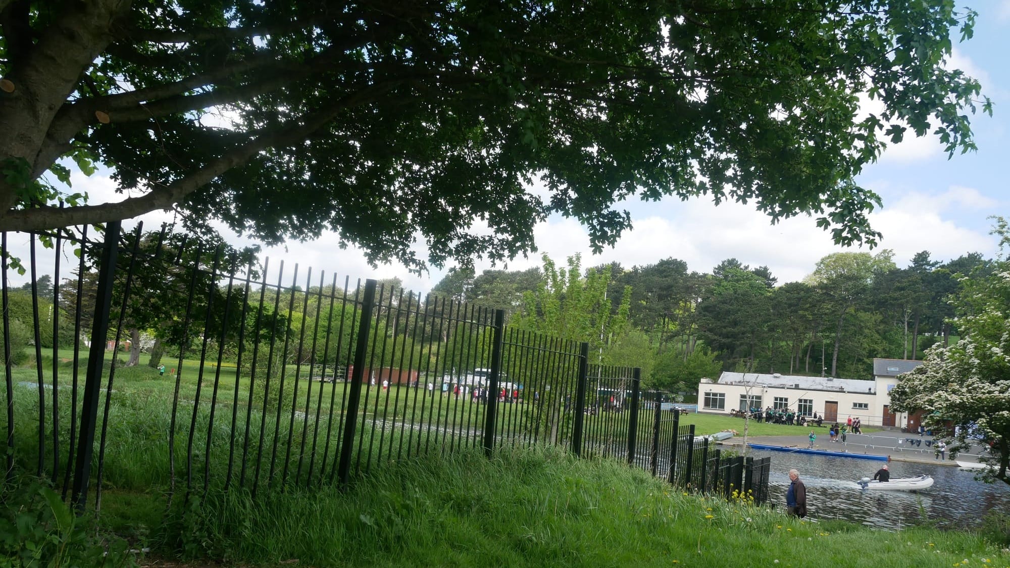 The fence dividing Liffey Valley Park from the War Memorial Gardens.