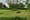 A man on a ride-on mower journeys across a green field.