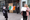 Two women stand outside a building, holding placards. In the background, a figure holds an Irish flag.